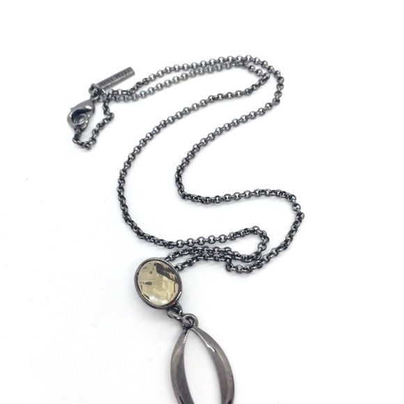 3/$30 NINE WEST GUNMETAL SILVER TONE WIRE WRAP YELLOW CRYSTAL PENDANT NECKLACE - Picture 8 of 12